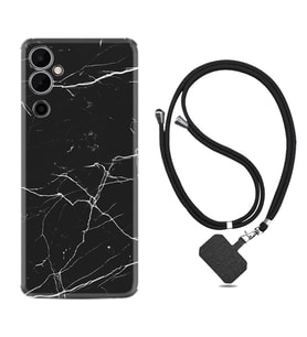 Tecno Pova Neo 2 Kılıf Resimli Boyun Askılı İpli Desenli Silikon Siyah Mermer 1299