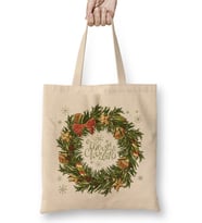 Yılbaşı Yeni Yıl Konseptli Wreath Gilf Merry Christmas 01 Bez Çanta Uzun Saplı