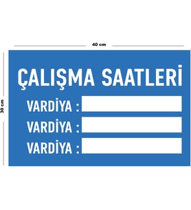 Metal Çalışma Saatleri 30 cm x 40 cm A3 Büyüklüğünde Uyarı Levhası Yönlendirme Tabelası