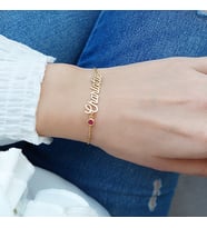 925 Ayar Gümüş Renkli Taşlı İsim Bileklik (Gold)