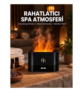 Mey İthalat® Alev Görünümlü Hava Nemlendirici Kumandalı LED Işıklı Aromatik Difüzör Yeni Nesil