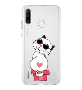 Huawei P30 Lite Uyumlu Kapak Coolcat Tasarımlı Şeffaf Silikon Kılıf