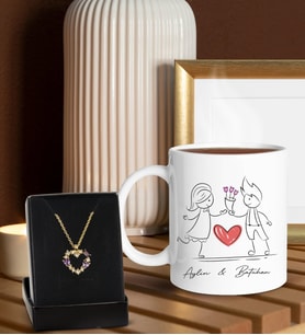 BK Gift Kişiye Özel Kupa ve Zirkon Taşlı Kalp Kolye-1, Sevgiliye Hediye, Doğum Günü Hediyesi, Yıl Dönümü Hediyesi
