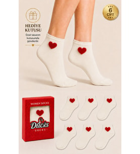 Ducks Socks Kadın Kalp Desenli Patik Çorap Kutulu Pamuklu 6'lı Dikişsiz Hediye Kutulu Çorap