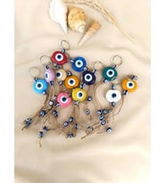 Nazar Boncuk Anahtarlık 20 Adet Kötü Göz Kovucu Nazar Hand Made Hasır Renkli Boncuklu Nazarlı Anahtarlık