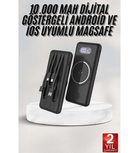 Wireless Powerbank 10000 Mah LED Ekranlı Dahili Kablolu Hızlı Şarj