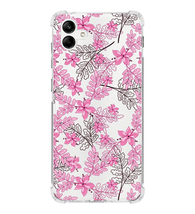 Samsung Galaxy A04  Köşe Korumalı Antişok Kapak Floral Pembe Tasarımlı Şeffaf  Kılıf