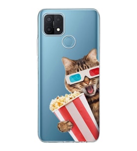 PrintiFy Oppo A15S  ile Uyumlu 1mm Slim Fit Kedi 1 050b Baskılı Şeffaf  Kılıf