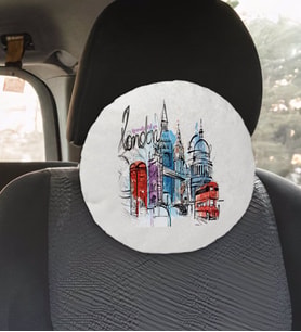 BK Gift Kişiye Özel İsimli London Tasarımlı Yuvarlak Araç Koltuk Yastığı-4