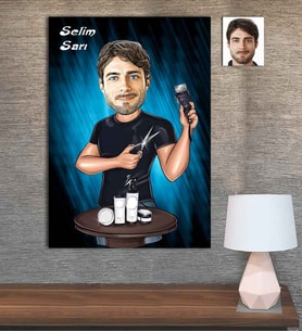 Kişiye Özel Karikatür Baskılı Ahşap Tablo Berber Erkek-4 30x40