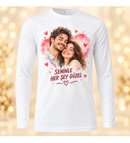 Kişiye Özel Fotoğraf ve Yazı Baskılı Beyaz Uzun Kollu Unisex Tişört