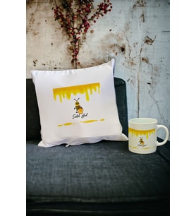 Bal Kupa Bardak ve Yastık Set (Beyaz)