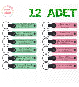 Yeşil & Pembe, Bebek Doğum Gününe Özel Sürpriz, 12’li Set, Kişiye Özgü Yazılı Hatıra Anahtarlık