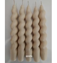 qosrix 5'li Krem Italyan Burgulu Şamdan Soya Mumu Doğal Kokulu Uzun Çubuk Konik Burgu Spiral Mum Dekoratif