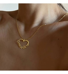 Kişiye Özel 925 Ayar Gümüş  Minimal Kalp Çift İsim Kolye (Gold)