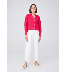 Peraluna OLIVIA CARDIGAN Selanik Örgü %100 Pamuk V Yaka Kadın Triko Hırka - Azalea Pink