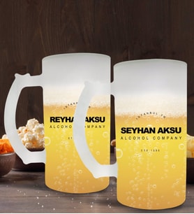 BK Gift Kişiye Özel Alcohol Company Tasarımlı 2’li Buzlu Cam Bira Bardağı 50cl-1 (Beyaz)