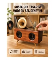 Mey İthalat® Nostaljik Gramofon Bluetooth Hoparlör – FM Radyo + USB + SD Kart Destekli