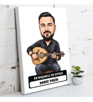 Ud Ustasına Hediye Erkek Karikatürlü Kanvas Tablo