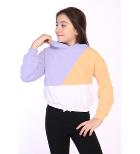 Toontoy Kız Çocuk Garnili Kapüşonlu Sweatshirt (Mavi)