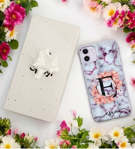 Mor Mermer Çiçekli Harf Tasarımlı Kişiye Özel Şeffaf Telefon Kılıfı (Tüm Telefon Modelleri Mevcuttur.) - Hediye Kutulu