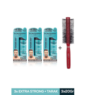 Fontenay Saç Şekillendirici Pudra Toz Wax Mat Effect Mavı 20gr X3 + Profesyonel Saç Fırçası 1016 4'lü Set 