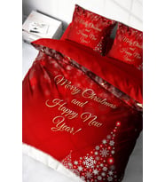 Yılbaşı Nevresim Takım %100 Doğal Pamuk Merry Christmas Çift Kişilik Happy New