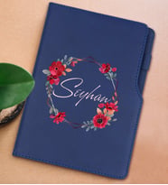 BK Gift Kişiye Özel Çiçek Tasarımlı Lacivert Termo Deri Not Defteri 15x21cm-27