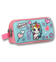 Ümit Çanta Kız Çocuklar İçin İki Bölmeli Bebek Unicorn Baskılı Kalemlik - Pembe Turkuaz - 5050 (Çok Renkli)