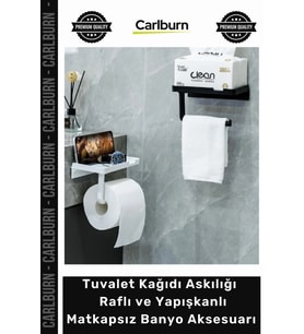 Özel Üretim Beyaz Modern Tuvalet Kağıdı Askılığı Raflı Yapışkanlı Matkapsız Banyo Aksesuarı