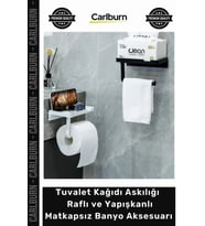 Özel Üretim Beyaz Modern Tuvalet Kağıdı Askılığı Raflı Yapışkanlı Matkapsız Banyo Aksesuarı