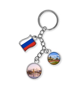 Rusya Üçlü Epoksi Metal Çift Taraflı Damla Anahtarlık Russia