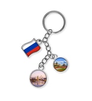 Rusya Üçlü Epoksi Metal Çift Taraflı Damla Anahtarlık Russia (Çok Renkli)
