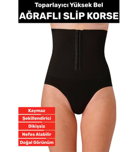 Özel Üretim Vücut Şekillendirici Beden Küçülten Toparlayıcı Ağraflı Yüksek Bel Slip Korse (Siyah)