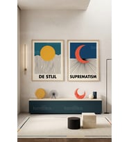 Minimalist Geometrik Sanat 2'li Ahşap Çerçeveli Tablo Seti