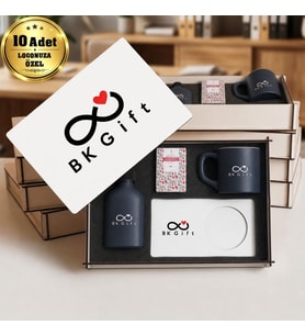 Logonuza Özel 10 Adet Kutulu Ahşap Altlıklı Antrasit Fincan & Kolonya & & Aromalı Kahve Seti – Ahşap Kutulu Kurumsal Hediye Seti