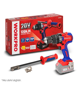 WORKPRO WP390017 20Volt 120Nm. Kömürsüz Profesyonel Şarjlı Darbeli Matkap (Akü Dahil Değildir)