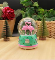 Kar Küresi Işıklı ve Müzikli Flamingo Büyük Boy -Yeşil