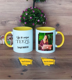 Teyzeye Doğum Günü Hediyesi Kupa Bardak Sarı Fotoğraflı