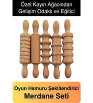 Oyun Hamur Açma Ahşap Merdane Seti Şekillendirme Geleneksel Oklava Rulo Çocuk Eğlence El Beceri