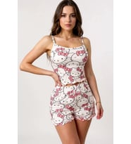 Hello Kitty Baskılı Askılı Şortlu Pijama Takımı