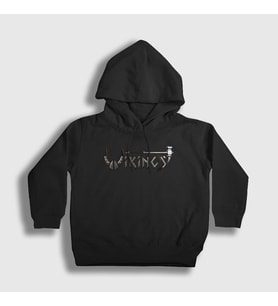 Presmono Unisex Çocuk Siyah Helmet Vikings Kapüşonlu Sweatshirt 221678tt