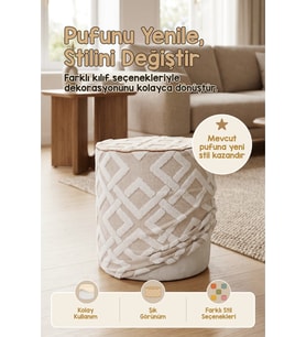 Yıkanabilir Puf Tabure Kılıfı Tak-Çıkar-Değiştir-Yenile Orta Sehpa Kılıfı 40x43 Mila Bej