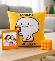 Motto Yastık & Çerçeve & Mum Hediye Seti