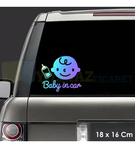 Biberon Arabada Bebek Var Baby On Boar Hologram Araba Oto Sticker Renkli Çıkartma Etiket 18 x 16 Cm