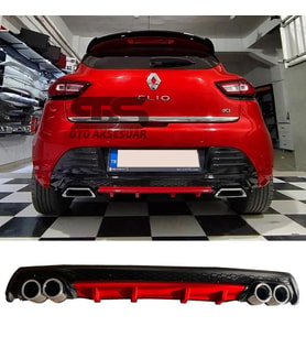 Renault Clio 4 Difüzör Arka Tampon Eki 4 Egzoz Çıkışlı Kırmızı Lüx Tip