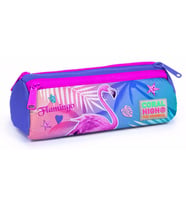 Coral High Mor Flamingo Baskılı Üç Bölmeli Kalem Çantası -Kız Çocuk