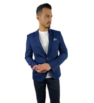 Lacivert Blazer Mono Yaka Slim Fit Yarım Astar Tek Ceket  Agustini