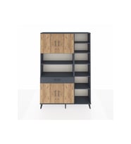 Arges Dolap 10 Raflı Tek Çekmeceli 4 Kapaklı 132x30x195 Antrasit-Çam/Antrasit