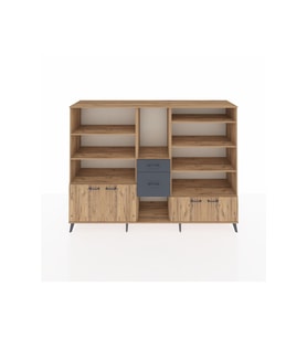 Hyperion Dolap 10 Raflı 2 Çekmeceli 4 Kapaklı 220x44x163 Çam-Çam/Antrasit